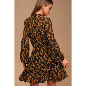 Lulus Sashay My Way Black Floral Print Long Sleeve Chiffon Mini Dress Sz M thumbnail 11