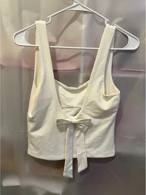 edilkited White Crop Tank Top with Back Bow Tie, Size Small thumbnail 2
