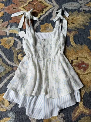 Altar'd State White & Light‎ Blue Floral Tie-Shoulder Romper thumbnail 5