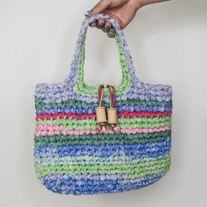 Handmade Colorful Woven Rag Rug Boho Handbag thumbnail 3