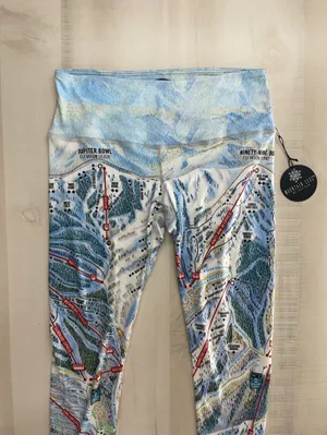 nwt MOUNTAIN LEGS by July Five park city Utah ski trail map leggings lounge S thumbnail 3