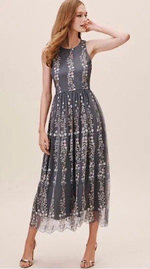 Anthropologie BHLDN‎ Floral Embroidered Holiday Parsons Dress Sz 14 thumbnail 1
