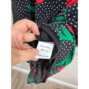 Girl In Mind Alana Puff Shoulder Midi Dress Black Red‎ Floral Polka Dot US 12 thumbnail 11