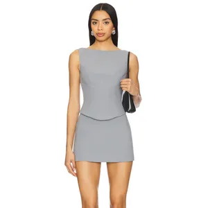 Amanda Uprichard | Revolve Ines Corset‎ Style Crop High Neck Top Fog Gray thumbnail 3