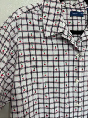 Karen Scott Vintage Women’s Americana Farmhouse Cherry Print Cotton Button Down - Size L thumbnail 4