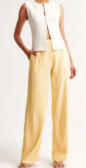 Abercrombie Buttercream Yellow Linen Blend Wide Leg Trouser Pants Size 8/29 thumbnail 1