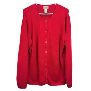 LL Bean Red Cable Knit Cotton Button Up Cardigan Sweater Size XL thumbnail 2
