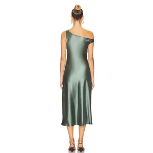 ASTR The Label Elain One Shoulder Satin‎ Midi Dress Sage Green Women's Large thumbnail 3