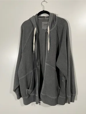 Aerie Waffle Full Zip Jacket Dark Gray Size Medium Baggy Size Medium Batwing thumbnail 5