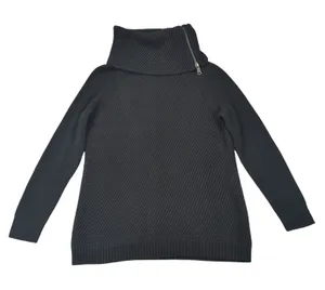 Talbots Womens L Black Sweater Ribbed Knit‎ Asymmetric Zip Funnel Neck Pullover thumbnail 1