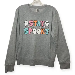 Stay‎ Spooky Halloween Ghost Sweatshirt Gray Crewneck Pullover Large Cozy Fall L thumbnail 1