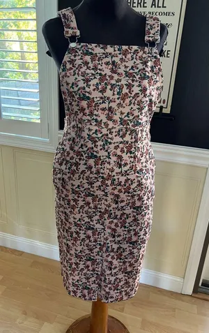 Clearance 50% off Vintage Floral Corduroy Overalls Dress, Small thumbnail 1