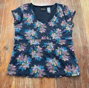 Axcess Liz Claiborne Y2K Floral Mesh Short Sleeve Tee Large thumbnail 1
