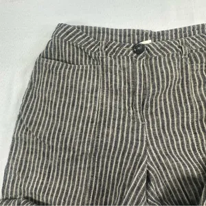 Sundance Linen Blend Pants Womens 2 Beige Black Striped Wide Leg Trousers thumbnail 3