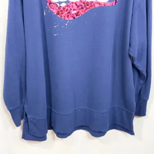 Cabana Crown & Ivy Large Sweatshirt Sequin Lips Pullover Crew Neck Blue‎ 850 thumbnail 7