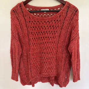 American Eagle Red Open Knit Cotton Sweater Size Small Boho Scoop Neck thumbnail 1