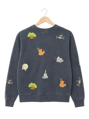 Disney Parks Embroidered Ride Icons Crewneck Sweatshirt Blue Fleece unisex men M thumbnail 2