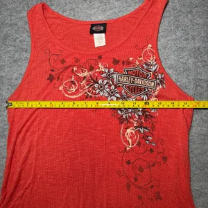 HARLEY-DAVIDSON Women's M Tank Top Floral Graphic Heathered Red Cream thumbnail 6