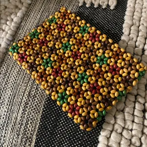 Wood Beaded Bag Small Clutch HANDMADE Brown thumbnail 6