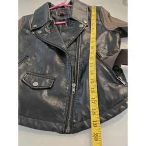 Loft Material Girl Moto Jacket Womens Small Brown Faux Leather Brown Sleeve Biker Zip thumbnail 7