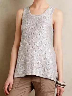 Anthropologie Sana Foil Tank Sz Medium Silver Knit Sweater Sleeveless Top Moth thumbnail 1