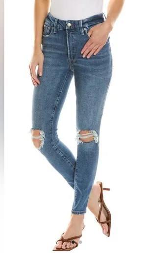 NWT Good American Good Waist Skinny Jeans Distressed Blue Wash Indigo144 Size 10 thumbnail 3