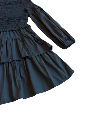 Ulla Johnson Black Smocked Tiered Ruffle Long Sleeve Nadia Dress Size 0 Women's thumbnail 6