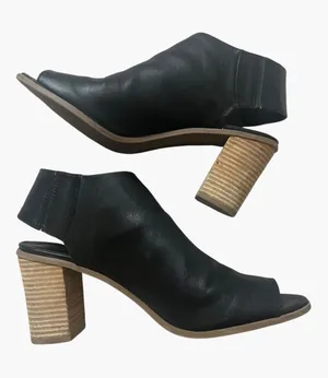 Mossimo Supply Co Black Leather Open Toe Sandal Thick Back Strap with Block Heel Size 10 thumbnail 1