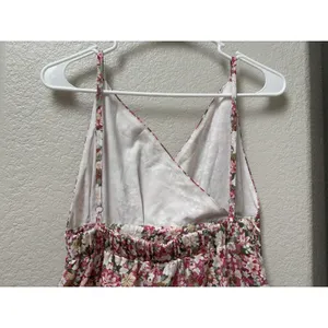 Pink Floral Ruched Mini Sundress Strappy Backless Sweetheart Romantic Sz Medium thumbnail 7
