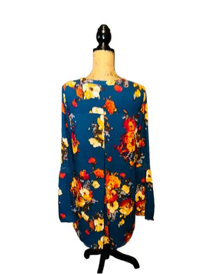 Women's Blu Pepper Floral Long Flutter Sleeve Dress Size M Blue Orange thumbnail 3
