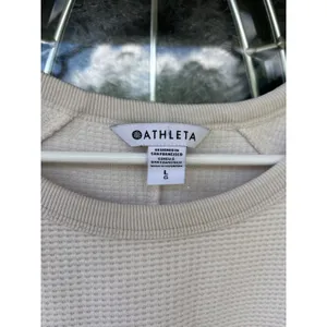 Athleta‎ Cream Waffle Knit Thermal Sweatshirt Thumbholes Size L Raglan Top thumbnail 4