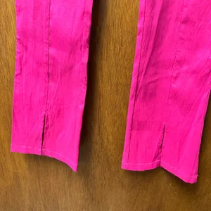 Hosbjerg Elora High Waist Pink Flare Pants Slit Hems Hot Pink Medium M NWT NEW thumbnail 4