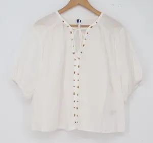 Old Navy Blouse Womens XL Boho Peasant White Beaded Puff Sleeve Excellent thumbnail 1