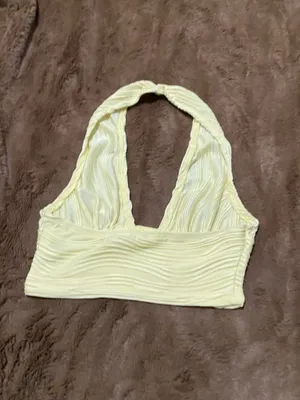 SHEIN ICON Solid Backless Halter Top Pastel Yellow Size XS thumbnail 4