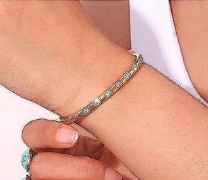 NEW Elegant Gold Plated 316L Bangle‎ Bracelet Square Simulated Diamonds, 6-9” thumbnail 1