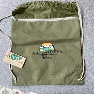 NWT Adventures by Disney Drawstring Tote Bag Olive Green Eco Choice by Gemline thumbnail 1