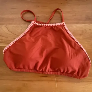 Aerie Bikini Set Rust Orange High Neck Crochet Top M Striped Side Tie Bottoms L thumbnail 6