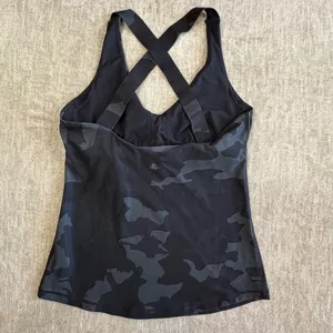 Prana Layna Tank Womens XS Crisscross Back Gray Camo‎ Yoga Gym Workout Gorpcore thumbnail 4