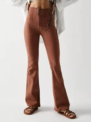 Free People We The Free Jayde Flare Jeans Mesa Brown Wash Sz 25 Boho Festival thumbnail 4