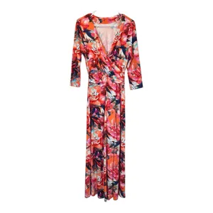 Soft‎ Surroundings Size-S Le Jardin Faux Wrap Maxi Dress Crimson Floral Print thumbnail 3