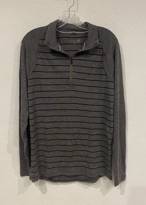 Smartwool Pullover Mens Large Gray Stripe Long Sleeve 1/4 Zip Lightweight Wool thumbnail 1