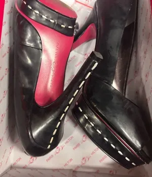 Paris Hilton Black Patent Peep Toe Platform Pumps Pink‎ Bottom Heels Size 8.5M thumbnail 1