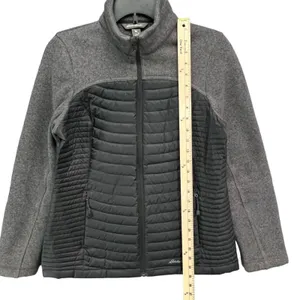 Eddie Bauer Jacket Womens S‎ Gray Black Down Fleece Puffer Insulated Full Zip thumbnail 7