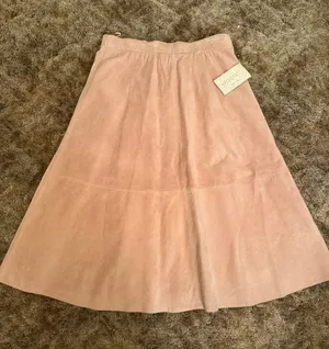 NWT Vintage Pia Rucci Pastel Pink Genuine Suede Leather Midi Skirt Boho A Line thumbnail 1