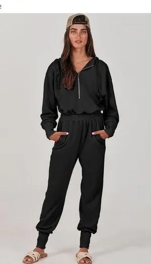 Jumpsuit long sleeve Zip up one piece lounge casual hooded Sweatshirt s… thumbnail 4