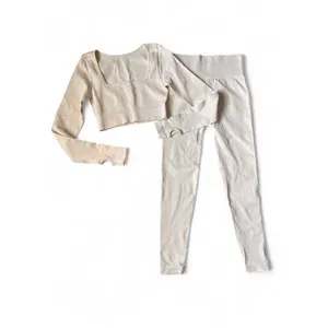 Ribbed Set Cream Beige Sculpting Pilates Princess Balletcore Athleisure Small OS thumbnail 5