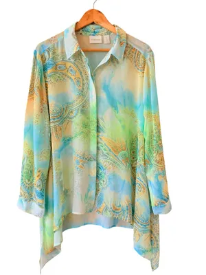CHICO’S Multi Color Paisley Button Down High Low Hem Blouse Size 3 / XL thumbnail 2