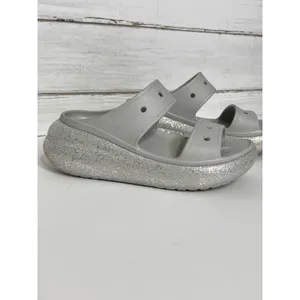 Crocs Classic Crush Glitter Platform Sandals Gray Women’s Size 9 Slip On Chunky thumbnail 11