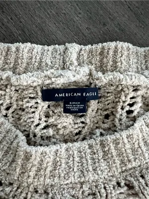 American Eagle Outfitters Open-Knit Cream Crewneck Sweater thumbnail 5