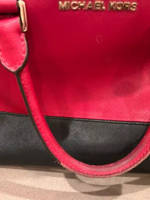Michael Michael Kors Red and Black Two-Tone Saffiano Satchel with Gold Hardware thumbnail 3
